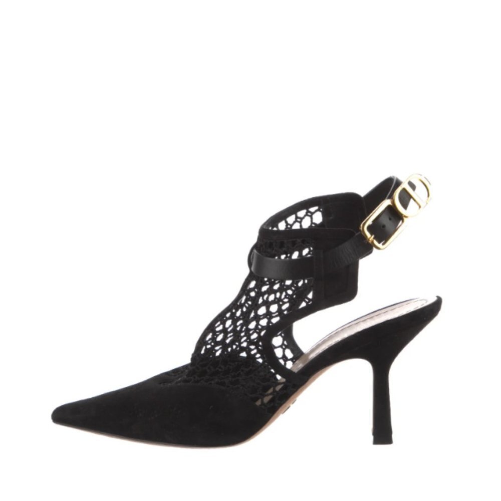 Christian Dior Black Mesh Slingback Logo Heels 40 10